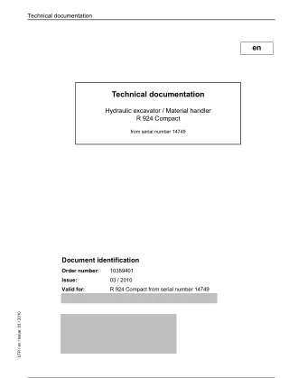 LIEBHERR R924 COMPACT HYDRAULIC EXCAVATOR EXCAVATOR Service Repair Manual SN：14749 and up