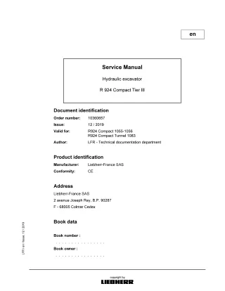 LIEBHERR R924C Compact Tier III Hydraulic Excavator Service Repair Manual