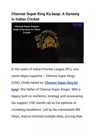 Chennai Super King Ka baap A Dynasty in Indian Cricket