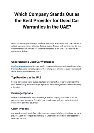 Which Company Stands Out as the Best Provider for Used Car Warranties in the UAE_