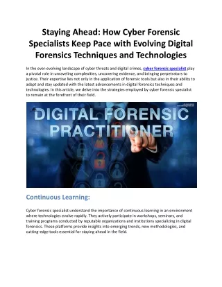 Staying Ahead: How Cyber Forensic Specialists Keep Pace with Evolving Digital