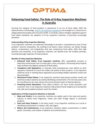 Enhancing Food Safety: The Role of X-Ray Inspection Machines in Australia