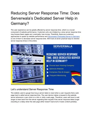 Reducing Server Response Time with Dedicated Server in Germany