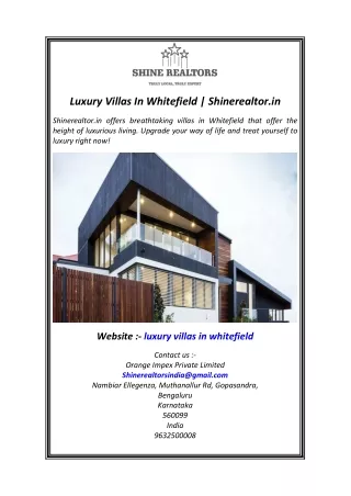 Luxury Villas In Whitefield  Shinerealtor.in