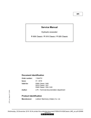 LIEBHERR R926 -1235 Classic Hydraulic Excavator Service Repair Manual