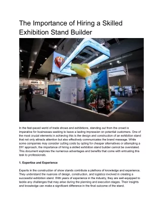 The Importance of Hiring a Skilled Exhibition Stand Builder