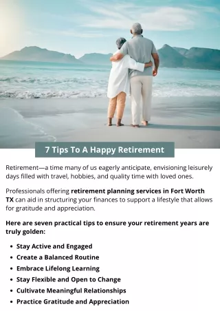 7 Tips To A Happy Retirement