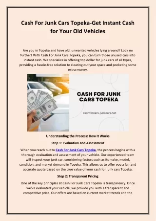 Cash For Junk Cars Topeka-Get Instant Cash for Your Old Vehicles