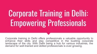 Corporate Training in Delhi: Empowering Professionals