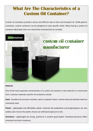 What Are The Characteristics of a Custom Oil Container?