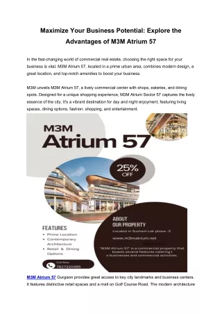 Maximize Your Business Potential Explore the Advantages of M3M Atrium 57