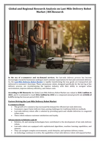 Global and Regional Research Analysis on Last-Mile Delivery Robot Market
