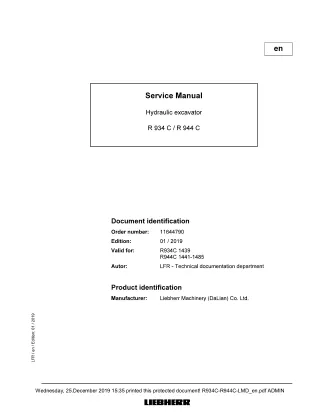 LIEBHERR R934C Hydraulic Excavator Service Repair Manual