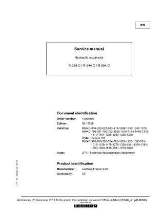 LIEBHERR R944C -793 Hydraulic Excavator Service Repair Manual