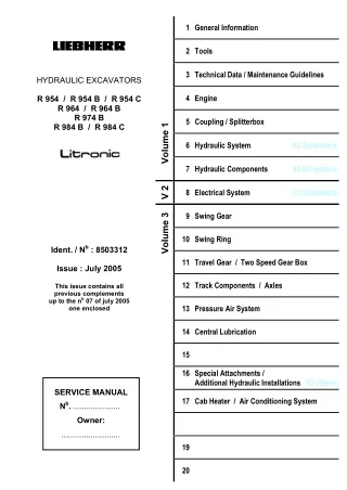 LIEBHERR R964B LITRONIC HYDRAULIC EXCAVATOR Service Repair Manual