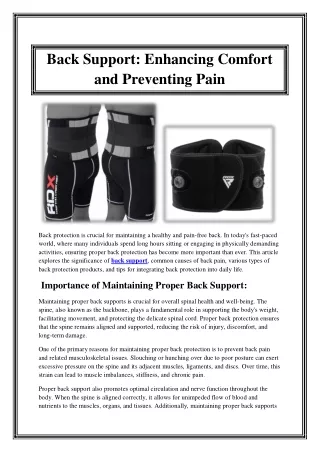 Back Support Enhancing Comfort and Preventing Pain