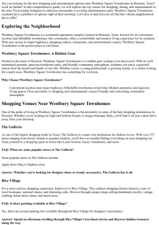 Discovering the Best Shopping and Entertainment Venues Near Westbury Square Town