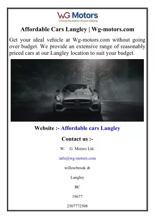 Affordable Cars Langley  Wg-motors.com