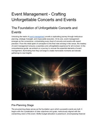 Event Management - Crafting Unforgettable Concerts and Events