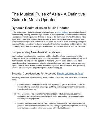 The Musical Pulse of Asia - A Definitive Guide to Music Updates