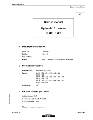 LIEBHERR R976- 1360 Hydraulic Excavator Service Repair Manual