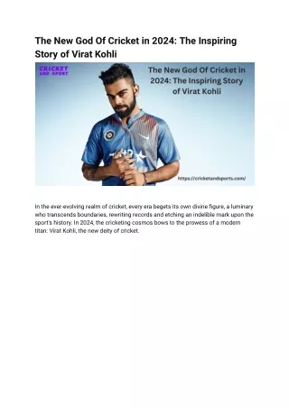 The New God Of Cricket in 2024 The Inspiring Story of Virat Kohli