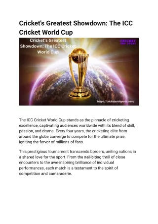 Cricket's Greatest Showdown The ICC Cricket World Cup