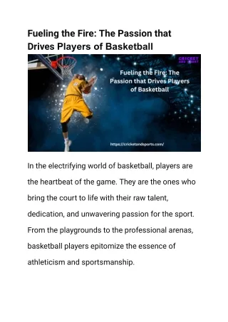 Fueling the Fire The Passion that Drives Players of Basketball