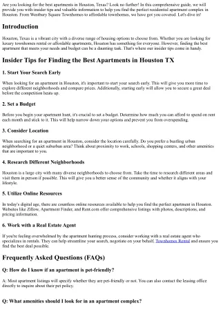 Insider Tips for Finding the Best Apartments in Houston TX