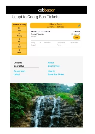 Udupi to Coorg Bus Price | Udupi to Coorg Bus Ticket