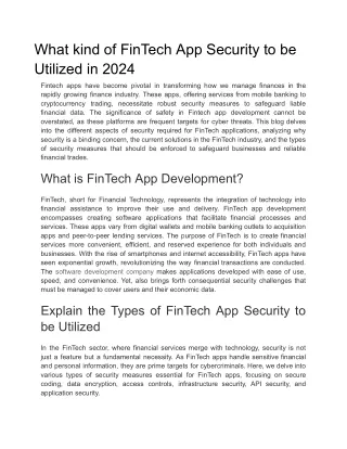 What kind of FinTech App Security to be Utilized in 2024