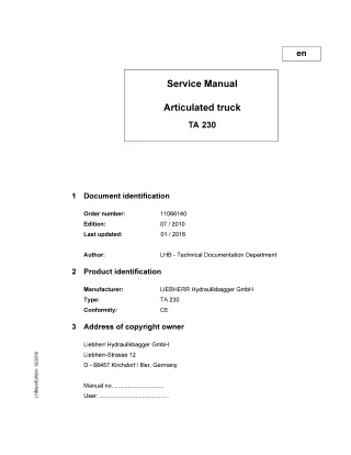 LIEBHERR TA230 Articulated Truck Service Repair Manual