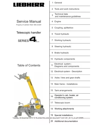 LIEBHERR TL451-10 Telescopic Handler Service Repair Manual