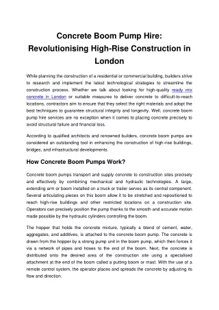 Concrete Boom Pump Hire_ Revolutionising High-Rise Construction in London