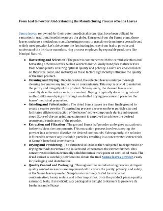 From Leaf to Powder Understanding the Manufacturing Process of Senna Leaves
