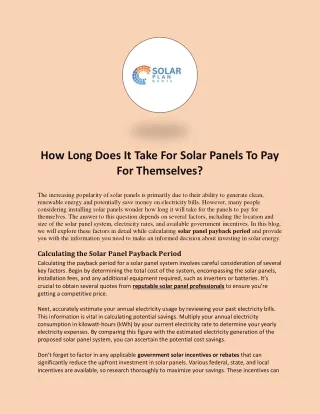 How Long Does It Take For Solar Panels To Pay For Themselves?