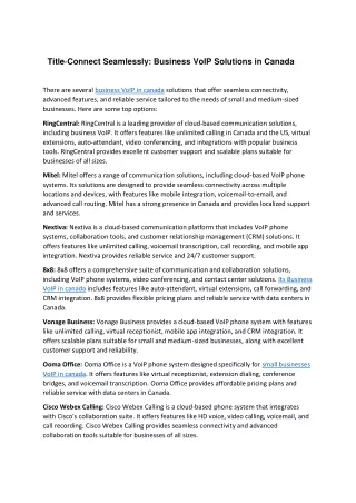 Connect Seamlessly Business VoIP Solutions in Canada