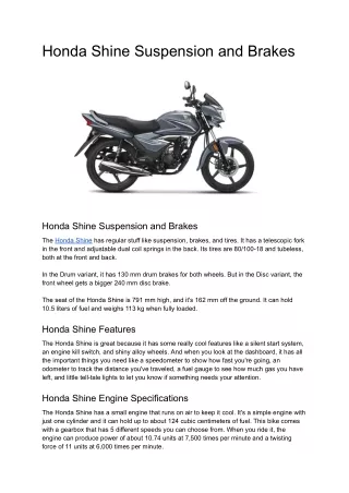 Honda Shine Suspension and Brakes