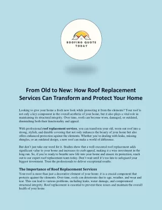 How Roof Replacement Services Can Transform and Protect Your  Home