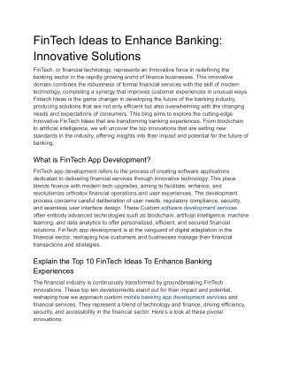 FinTech Ideas to Enhance Banking_ Innovative Solutions