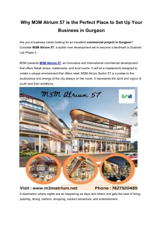 Why M3M Atrium 57 is the Perfect Place to Set Up Your Business in Gurgaon