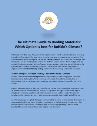 Ultimate Guide to Roofing Materials Which Option is Best for Buffalo’s Climate?