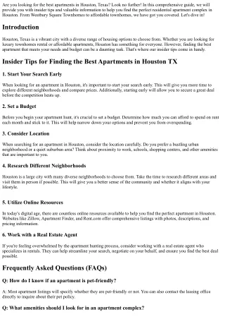 Insider Tips for Finding the Best Apartments in Houston TX