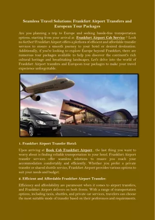 Seamless Travel Solutions Frankfurt Airport Transfers and European Tour Packages