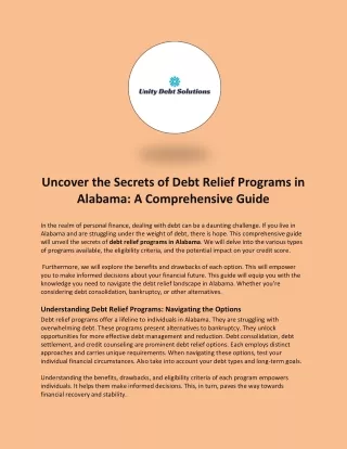 Uncover the Secrets of Debt Relief Programs in Alabama: A Comprehensive Guide