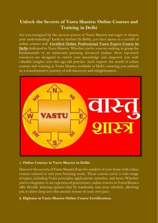 Unlock the Secrets of Vastu Shastra Online Courses and Training in Delhi