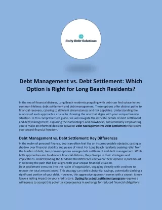 Debt Management vs Debt Settlement: Which Option is Right for Long Beach?