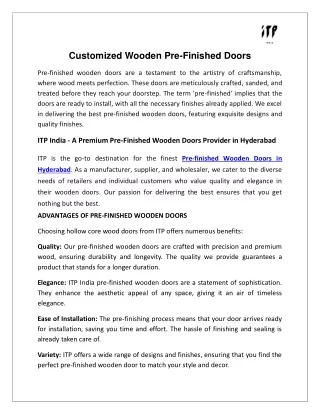 Customized Wooden Pre-Finished Doors in Hyderabad