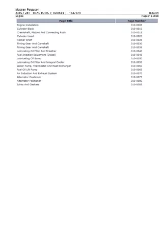 Massey Ferguson 241 TRACTORS (TURKEY) Service Parts Catalogue Manual (Part Number  1637379)
