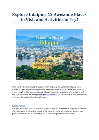 Explore Udaipur 12 Awesome Places to Visit and Activities to Try